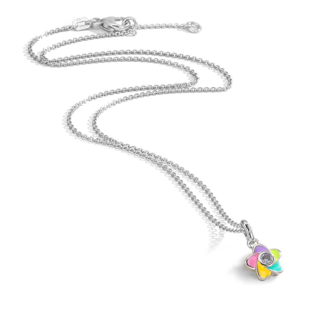 Collar con colgante Plata Circonita Rodio plateado Flor 36-38 cm