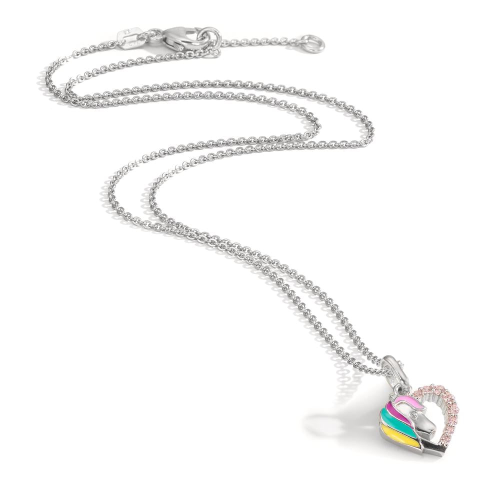 Collar con colgante Plata Circonita rosa Rodio plateado Caballo 36-38 cm