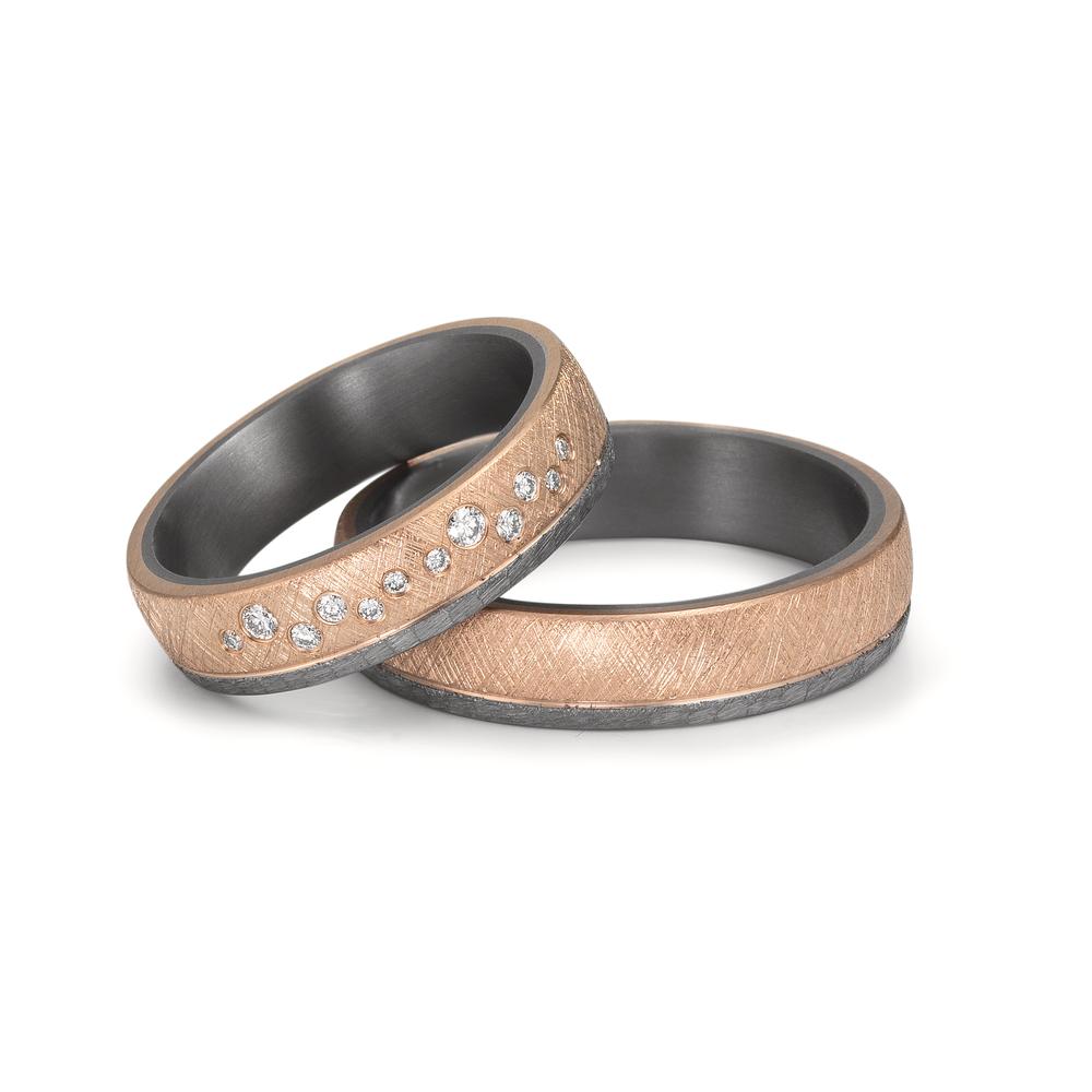 Anillo de pareja 999 tantalio, oro rosa de 585/14 kt Diamante 0.105 ct, 12 piedras, w-si