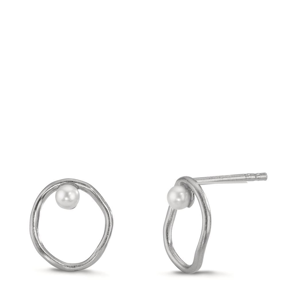 Pendientes Plata Perla cultivada de agua dulce blanco, 2 Perlas, 3 mm Ø11 mm
