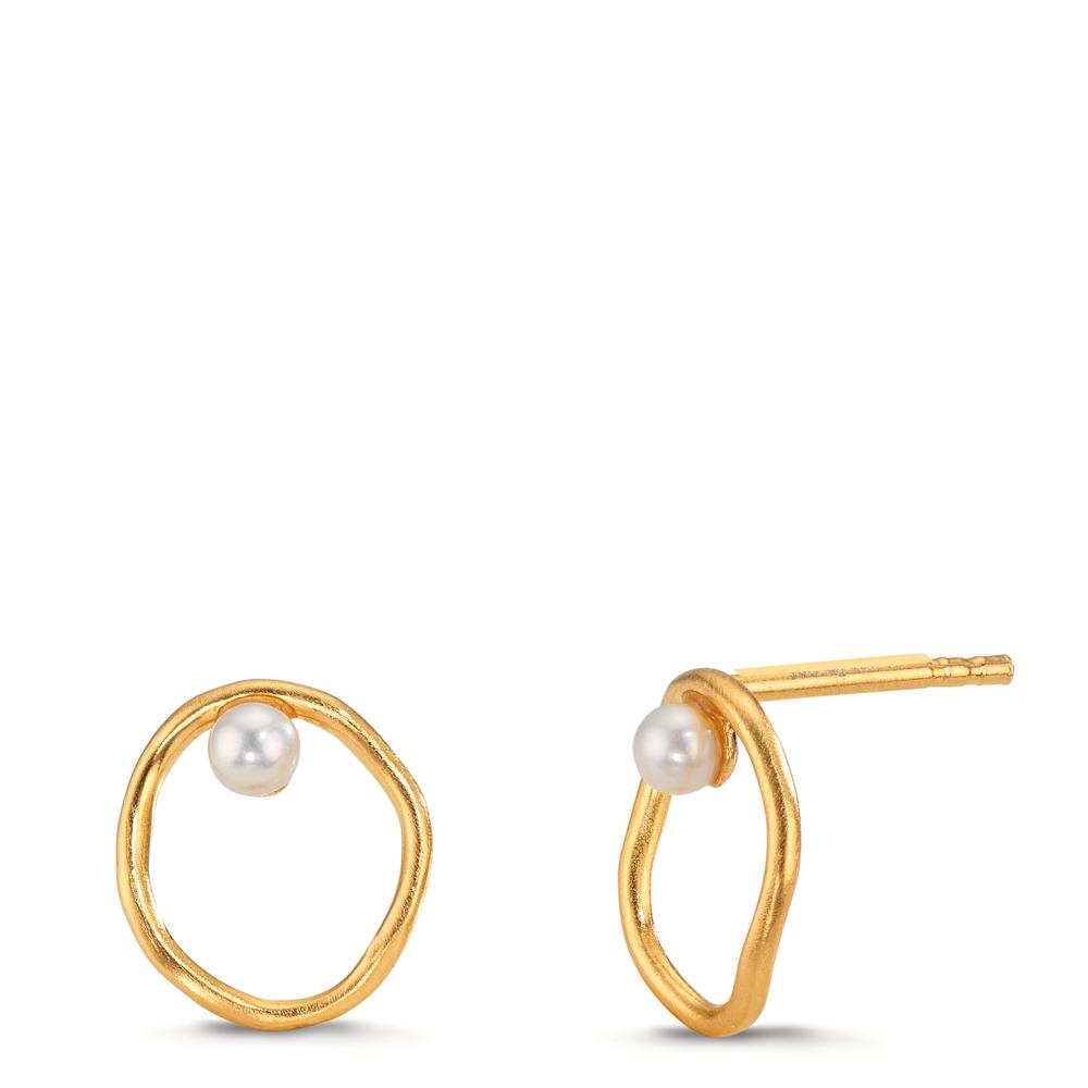 Pendientes Plata Amarillo Dorado Perla cultivada de agua dulce blanco, 2 Perlas, 3 mm Ø11 mm