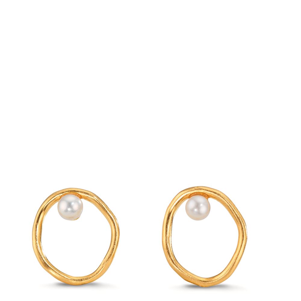 Pendientes Plata Amarillo Dorado Perla cultivada de agua dulce blanco, 2 Perlas, 3 mm Ø11 mm