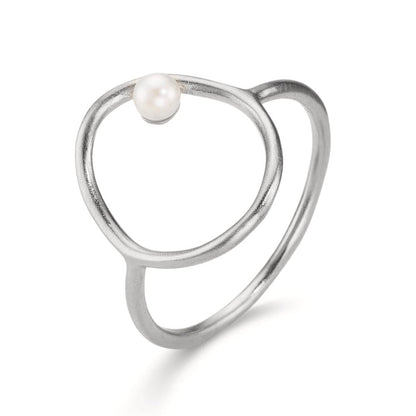 Anillo de dedo Plata Perla cultivada de agua dulce blanco, 3 mm Ø14 mm
