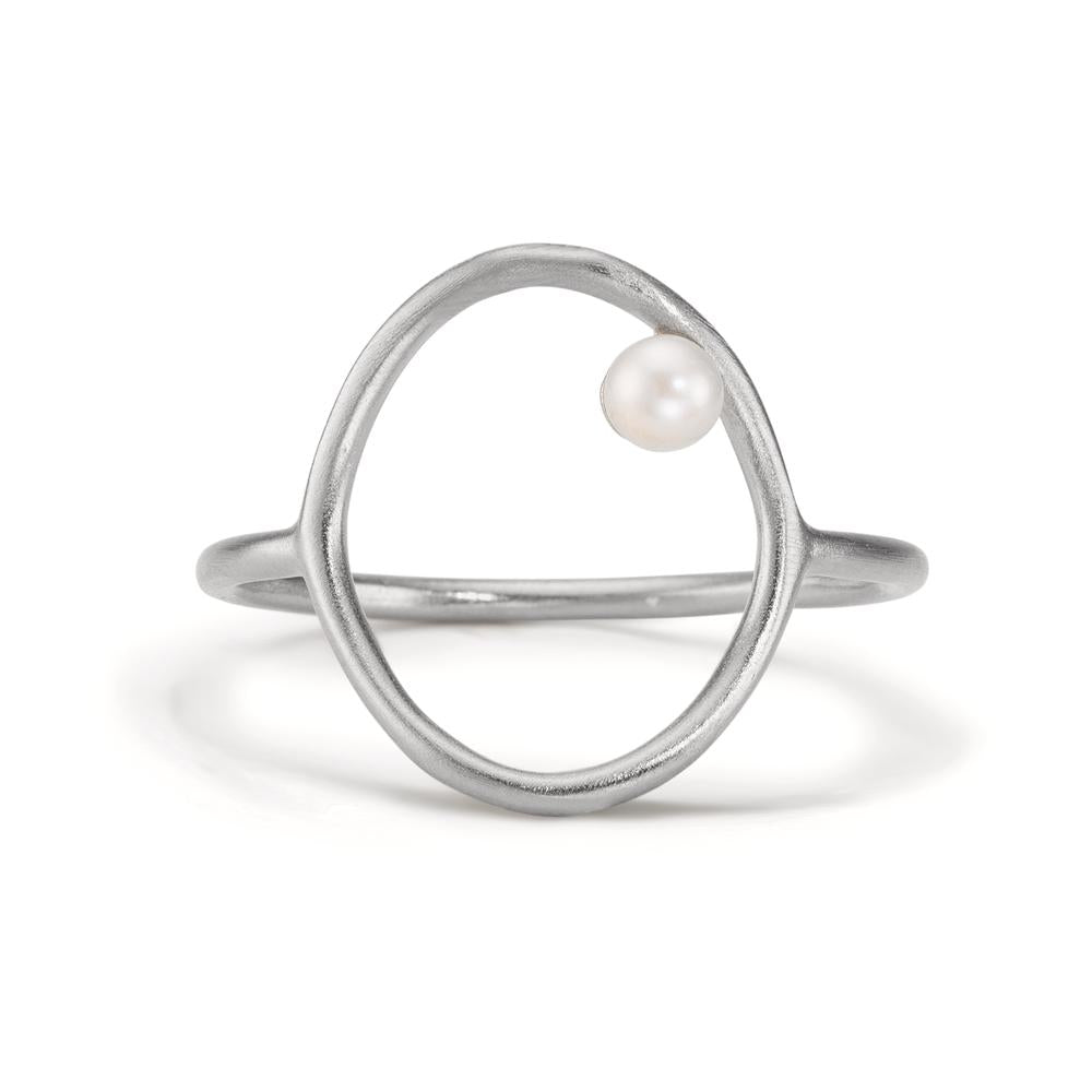 Anillo de dedo Plata Perla cultivada de agua dulce blanco, 3 mm Ø14 mm