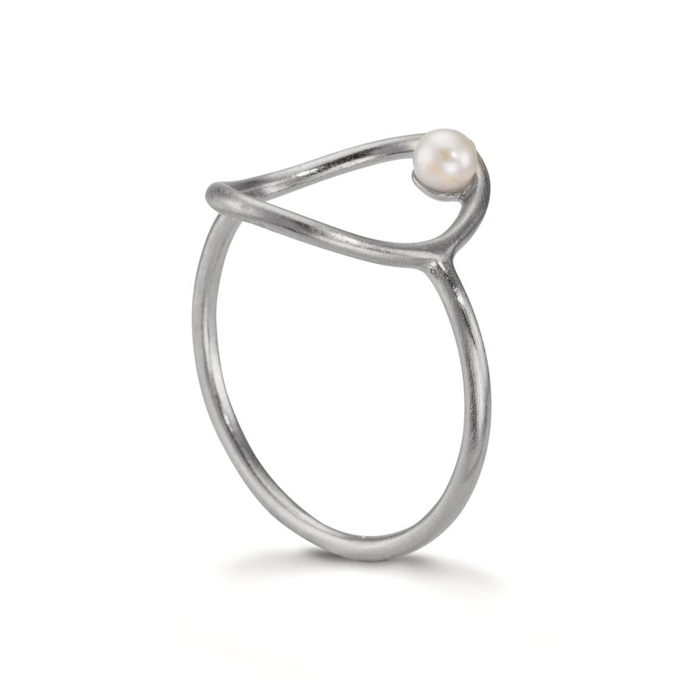 Anillo de dedo Plata Perla cultivada de agua dulce blanco, 3 mm Ø14 mm