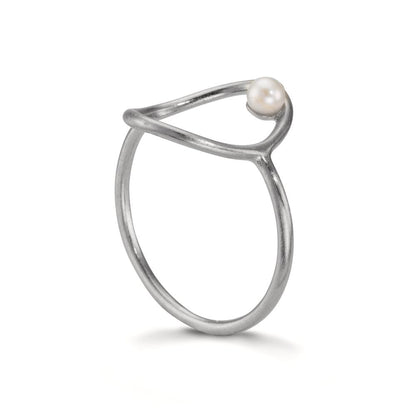 Anillo de dedo Plata Perla cultivada de agua dulce blanco, 3 mm Ø14 mm