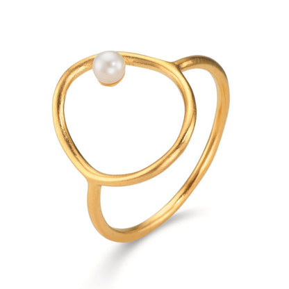 Anillo de dedo Plata Amarillo Dorado Perla cultivada de agua dulce blanco, 3 mm Ø14 mm
