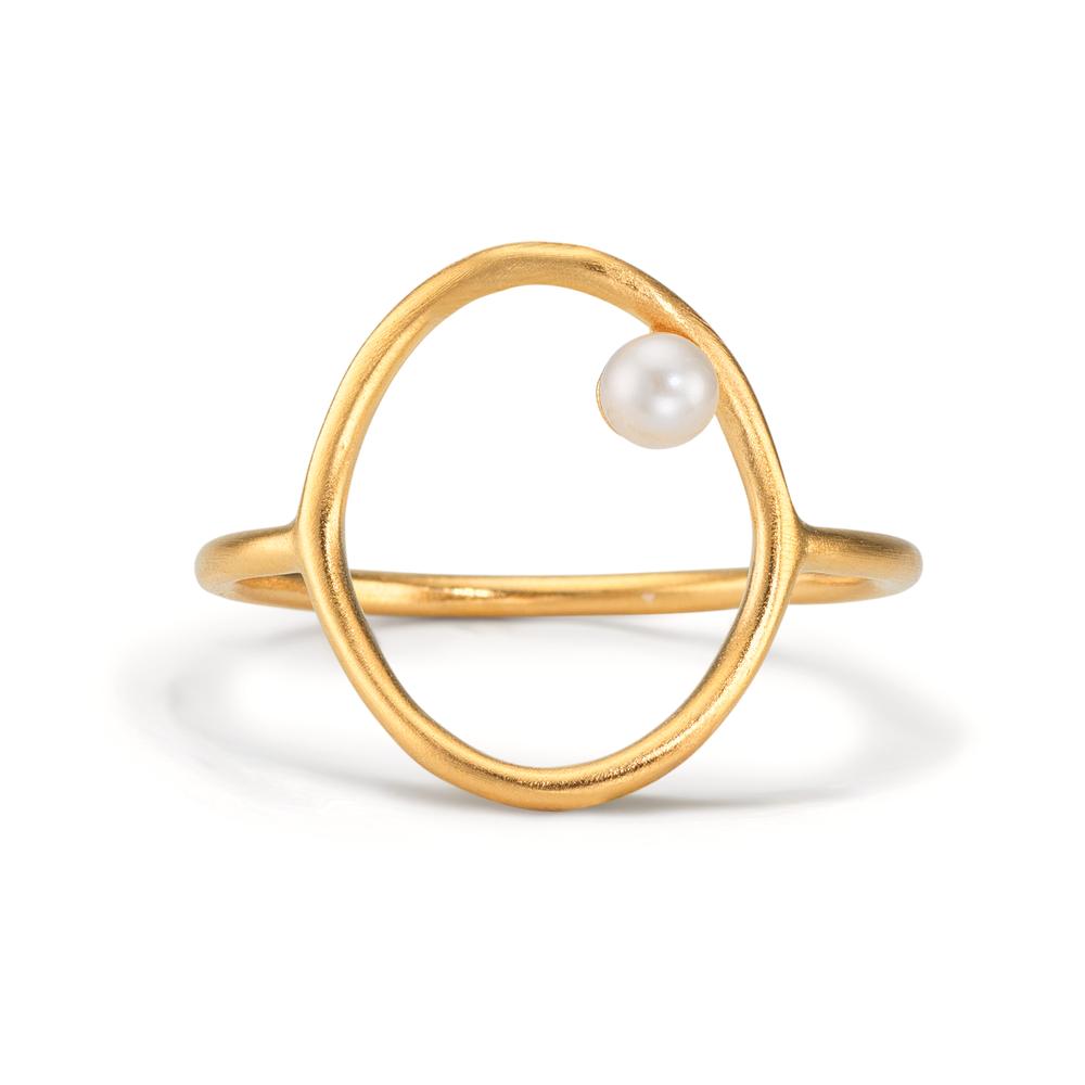 Anillo de dedo Plata Amarillo Dorado Perla cultivada de agua dulce blanco, 3 mm Ø14 mm