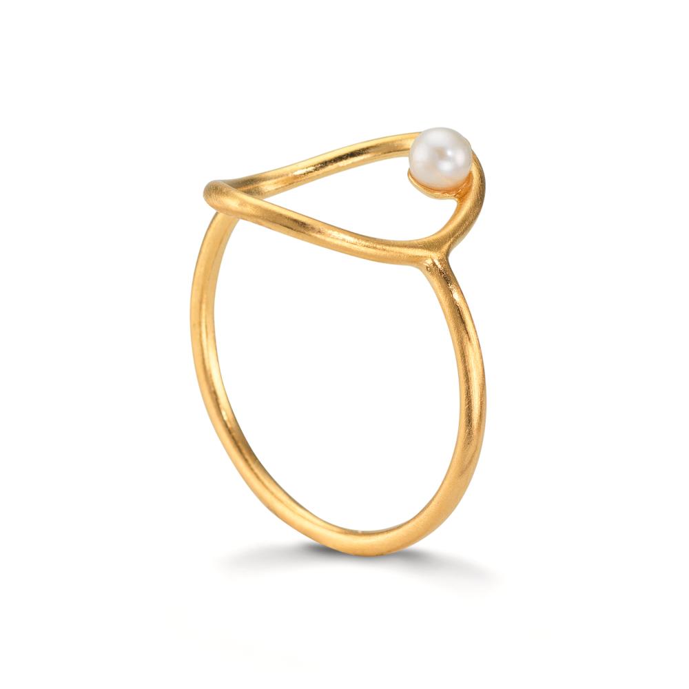 Anillo de dedo Plata Amarillo Dorado Perla cultivada de agua dulce blanco, 3 mm Ø14 mm