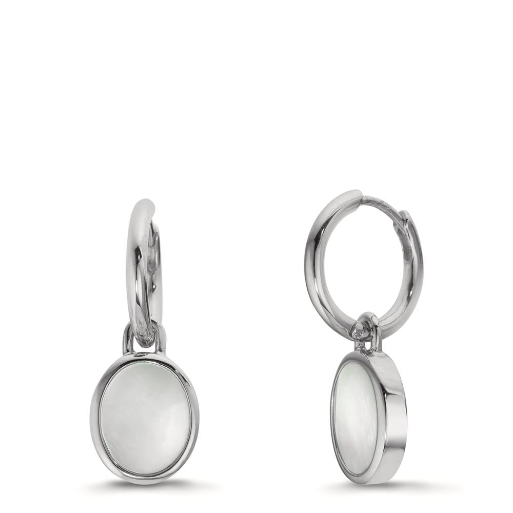 Aros con colgante Plata Madre perla blanco, 2 Perlas 9-9.5 mm Ø14 mm