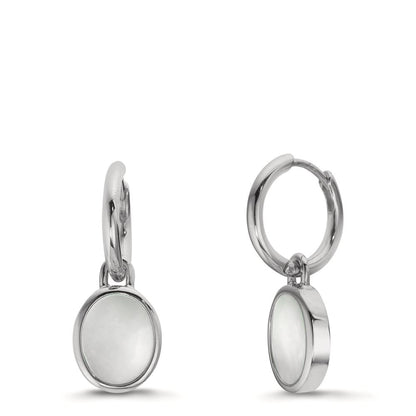 Aros con colgante Plata Madre perla blanco, 2 Perlas 9-9.5 mm Ø14 mm