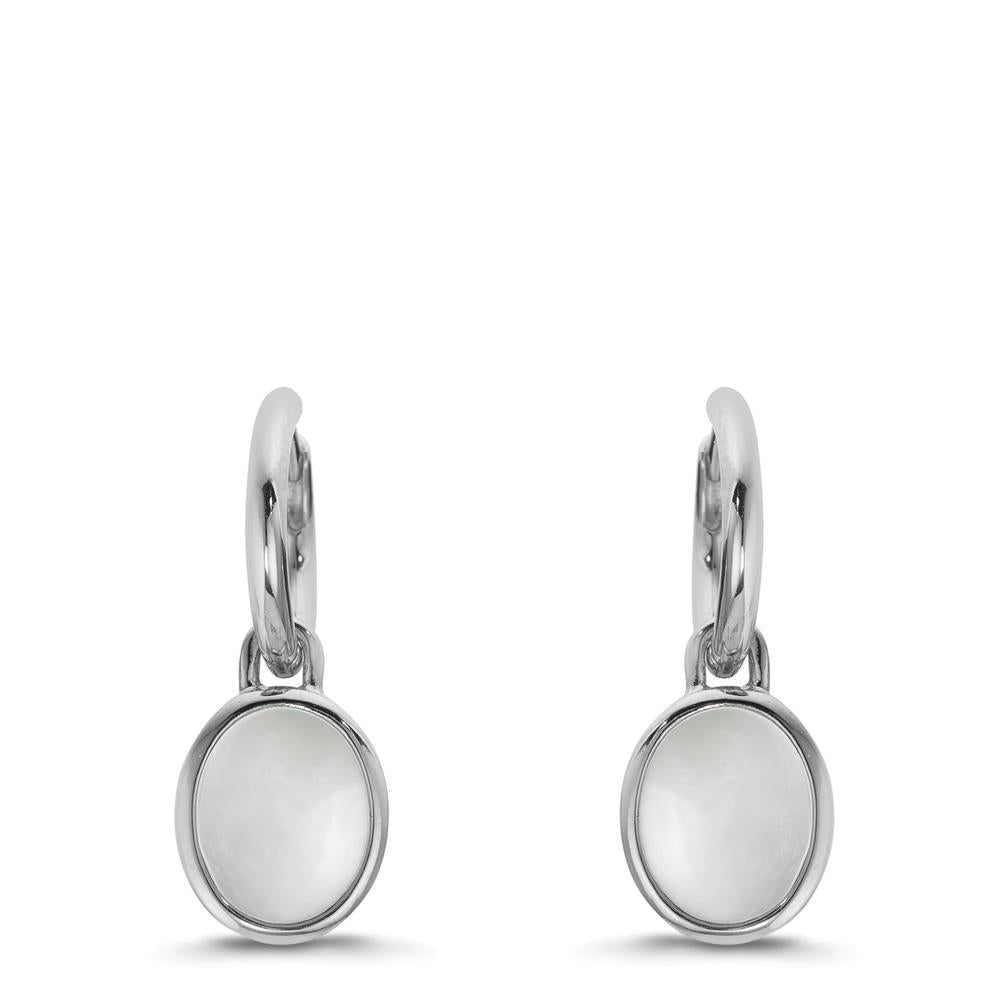 Aros con colgante Plata Madre perla blanco, 2 Perlas 9-9.5 mm Ø14 mm