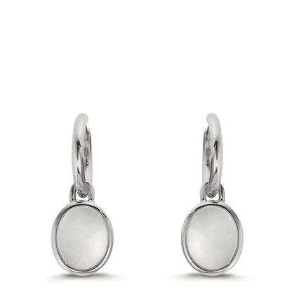 Aros con colgante Plata Madre perla blanco, 2 Perlas 9-9.5 mm Ø14 mm