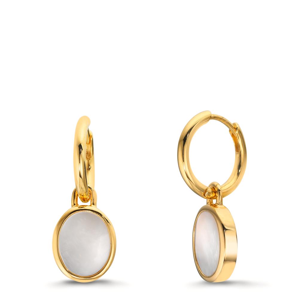 Aros con colgante Plata Amarillo Dorado Madre perla blanco, 2 Perlas 9-9.5 mm Ø14 mm