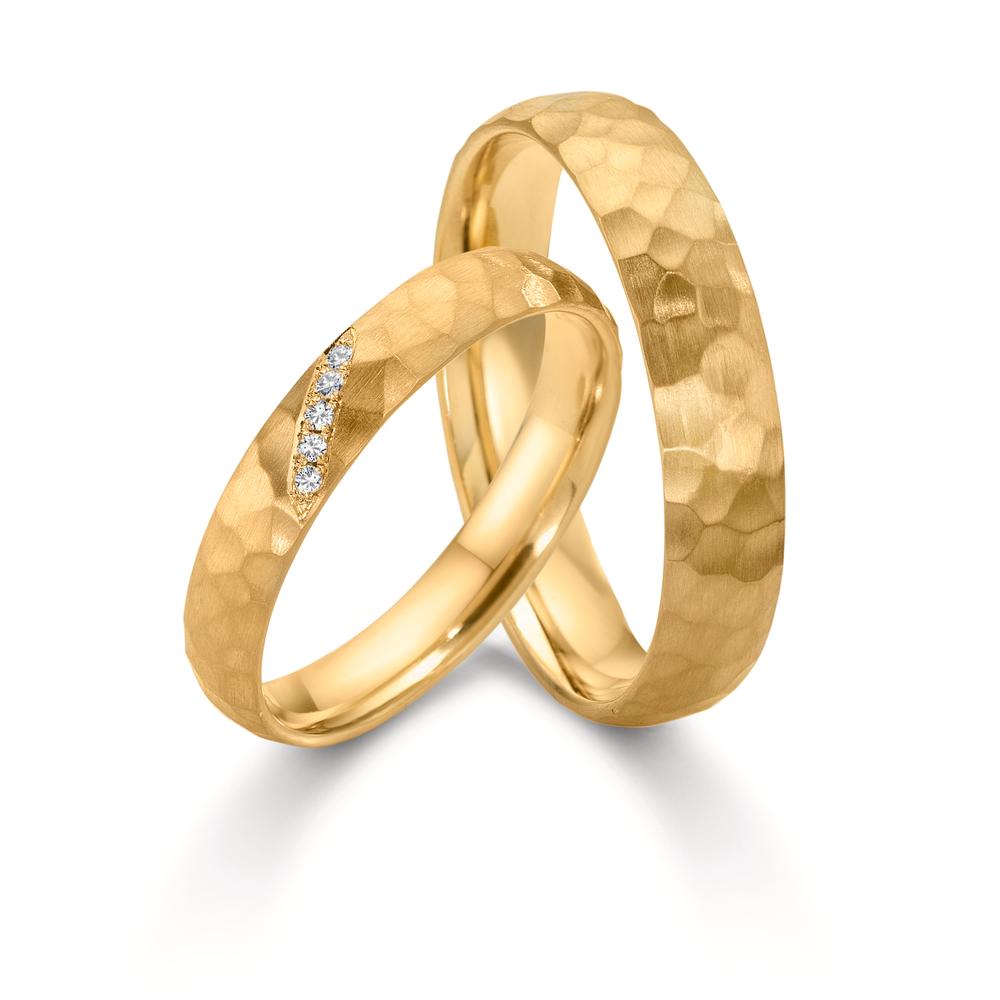 Anillo de pareja 750/oro amarillo de 18 quilates Diamante 0.02 ct, 4 piedras, w-si