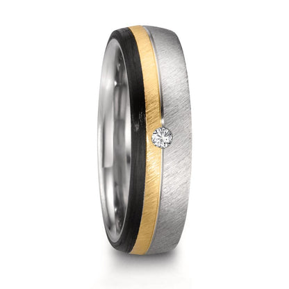 Anillo de pareja Acero inoxidable, Oro rosa 375/9k, Carbón Diamante 0.025 ct, w-si