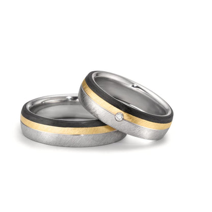 Anillo de pareja Acero inoxidable, Oro rosa 375/9k, Carbón Diamante 0.025 ct, w-si