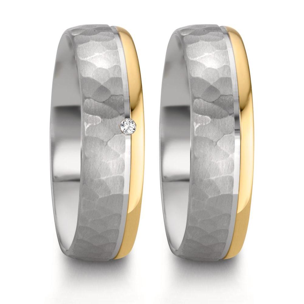 Anillo de pareja Plata, oro rosa de 585/14 kt Diamante 0.015 ct, w-si Bicolor