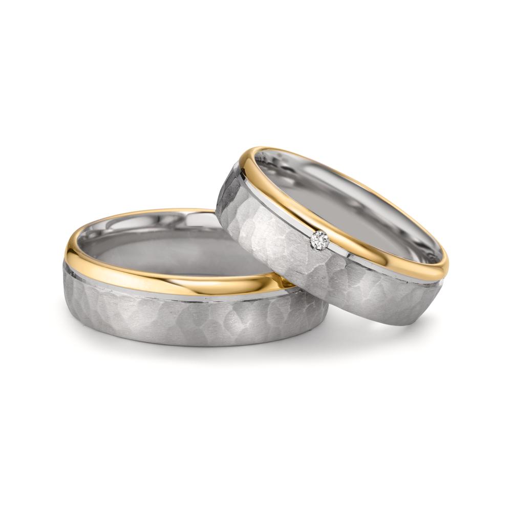 Anillo de pareja Plata, oro rosa de 585/14 kt Diamante 0.015 ct, w-si Bicolor