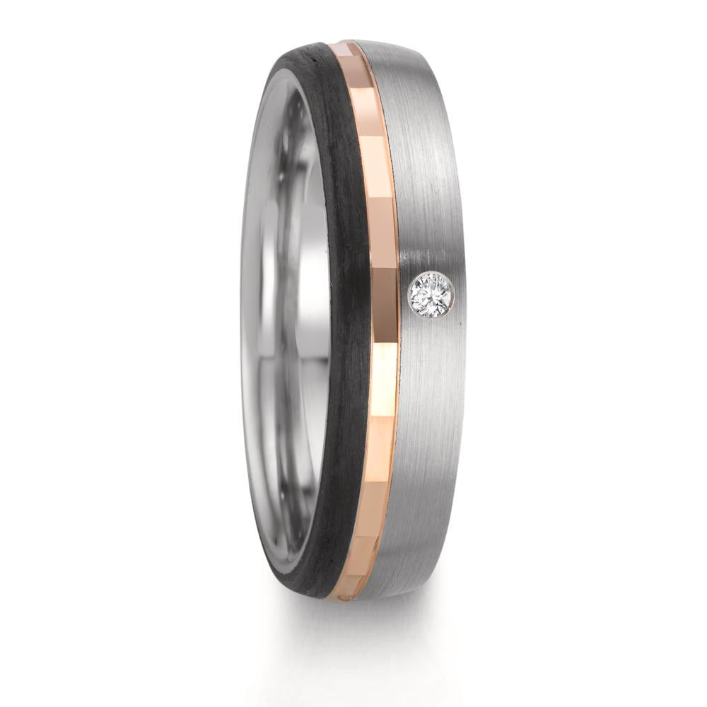 Anillo de pareja Acero inoxidable, Oro rojo 375/9K Diamante 0.02 ct, w-si