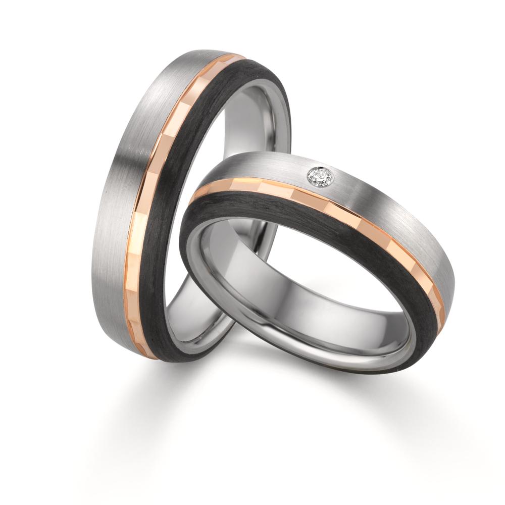 Anillo de pareja Acero inoxidable, Oro rojo 375/9K Diamante 0.02 ct, w-si