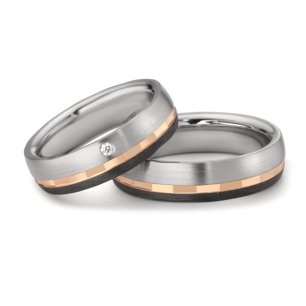 Anillo de pareja Acero inoxidable, Oro rojo 375/9K Diamante 0.02 ct, w-si