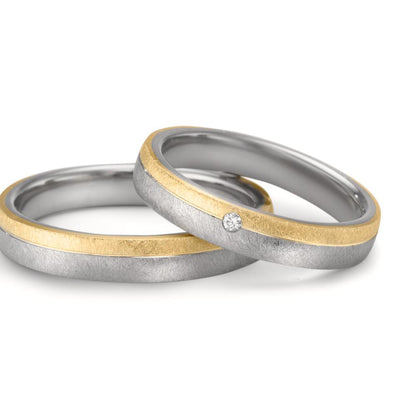 Anillo de pareja Acero inoxidable, Oro amarillo de 375/9K Diamante 0.015 ct, w-si
