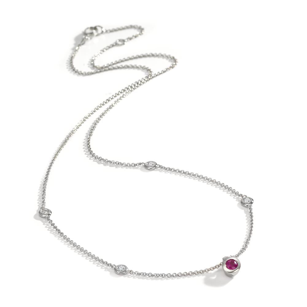 Collar 750/oro blanco de 18 quilates Diamante 0.14 ct, 4 piedras, w-si, Rubí 42-45 cm