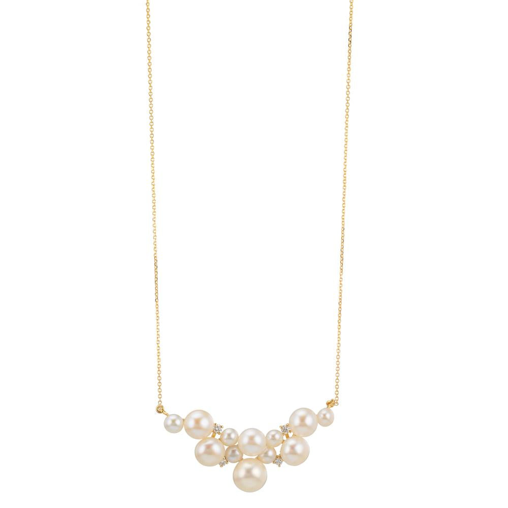 Collar 750/oro amarillo de 18 quilates Diamante 0.08 ct, 4 piedras, w-si Perla cultivada de agua dulce, 12 Perlas 3.5-6.5 mm 42-45 cm