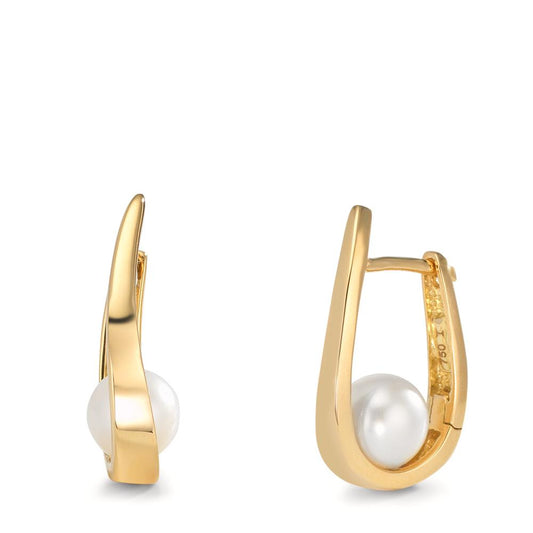 Aro con bisagra 750/oro amarillo de 18 quilates Perla cultivada de agua dulce, 2 Perlas 6-6.5 mm