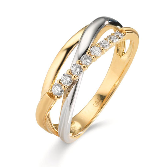 Anillo de dedo 750/oro amarillo de 18 quilates, 750/oro blanco de 18 quilates Diamante 0.19 ct, 8 piedras, w-si