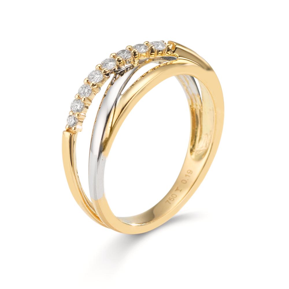 Anillo de dedo 750/oro amarillo de 18 quilates, 750/oro blanco de 18 quilates Diamante 0.19 ct, 8 piedras, w-si
