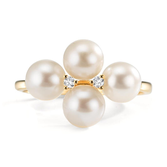 Anillo de dedo 750/oro amarillo de 18 quilates Diamante 0.30 ct, 2 piedras, w-si Perla cultivada de agua dulce, 4 Perlas 5.5-6 mm