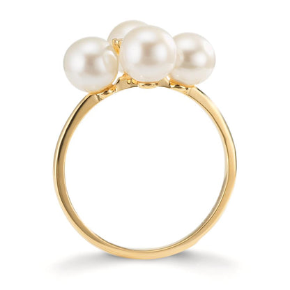 Anillo de dedo 750/oro amarillo de 18 quilates Diamante 0.30 ct, 2 piedras, w-si Perla cultivada de agua dulce, 4 Perlas 5.5-6 mm