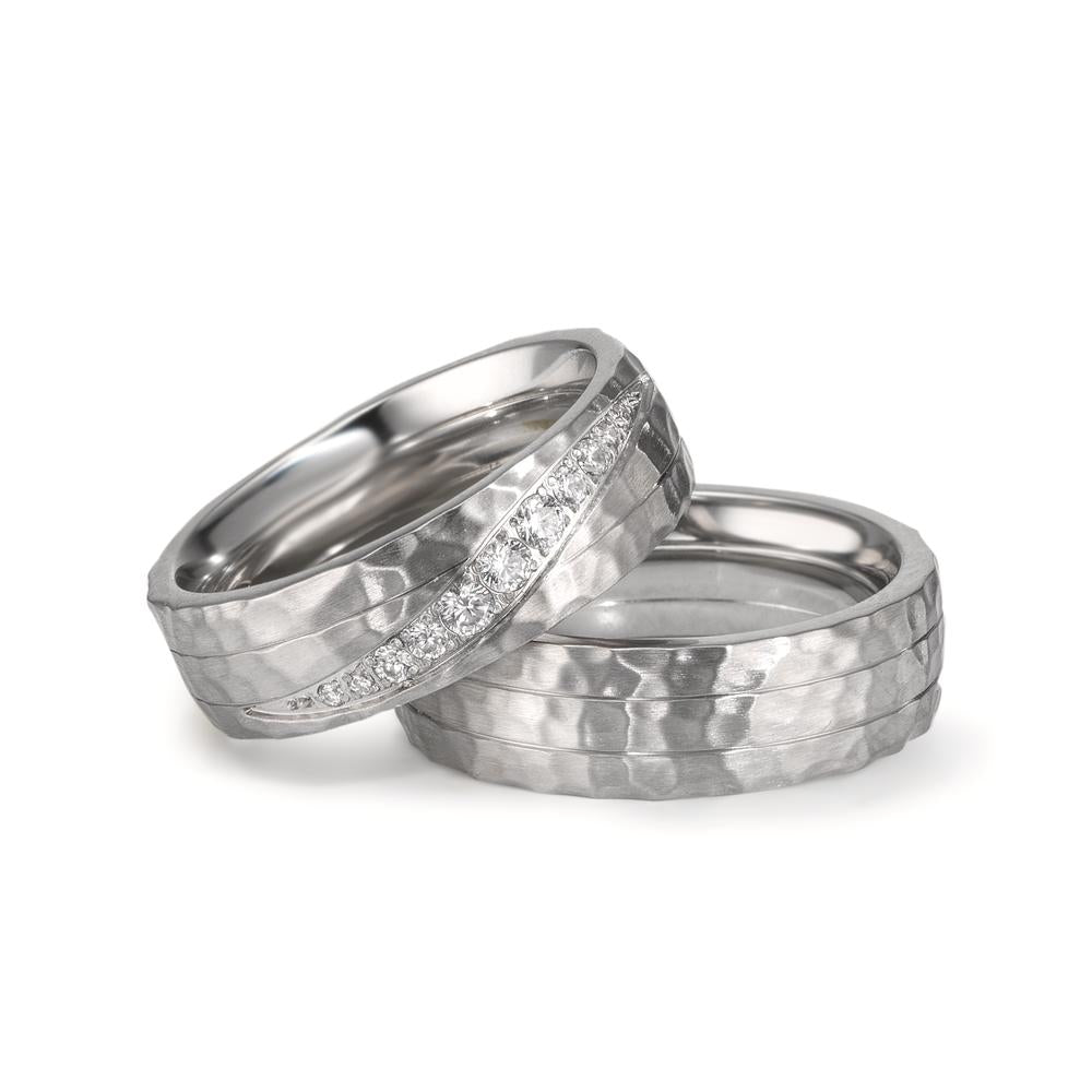 Anillo de pareja Acero inoxidable Circonita blanco, 11 piedras