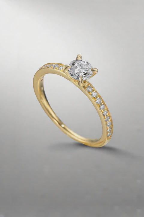 Anillo solitario 750/oro amarillo de 18 quilates Diamante 0.47 ct, [Brillant], w-si, Diamante 0.18 ct, 18 piedras, [Brillant], w-si