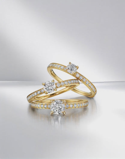 Anillo solitario 750/oro amarillo de 18 quilates Diamante blanco, 0.30 ct, [Brillant], w-si, Diamante blanco, 0.20 ct, 18 piedras, [Brillant], w-si