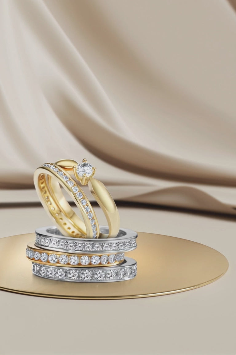 Anillo de memoria 750/oro amarillo de 18 quilates Diamante blanco, 1 ct, 33 piedras, [Brillant], w-si
