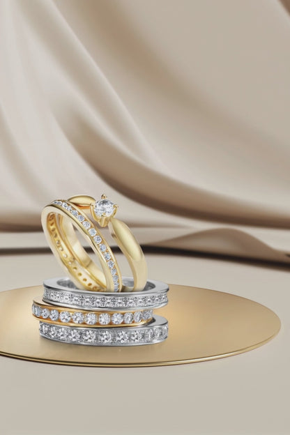Anillo de memoria 750/oro amarillo de 18 quilates Diamante blanco, 1 ct, 33 piedras, [Brillant], w-si