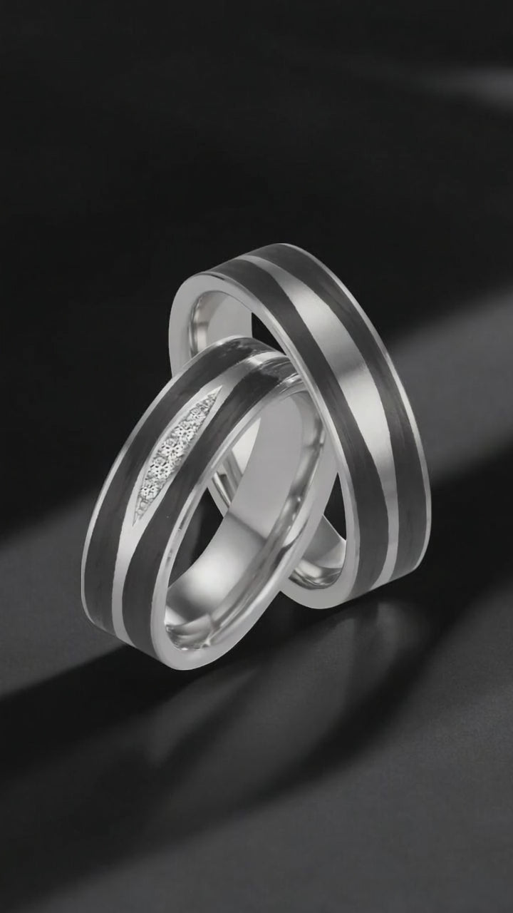 Anillo de pareja 950 platino, Carbón