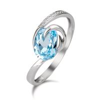 Anillo de dedo 750/oro blanco de 18 quilates Topacio azul, [oval], Diamante blanco, 0.005 ct, w-si-348449