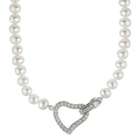 Collar Plata Circonita Perla cultivada de agua dulce Corazón 45 cm-352416