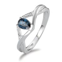 Anillo de dedo 750/oro blanco de 18 quilates Zafiro azul, [Tropfen], Diamante 0.01 ct, 2 piedras-557988