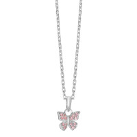 Collar con colgante Plata Circonita rosa, 14 piedras Mariposa 36-38 cm Ø9 mm-583908