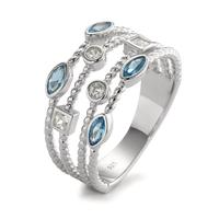 Anillo de dedo Plata Circonita azul, 8 piedras Rodio plateado-595513
